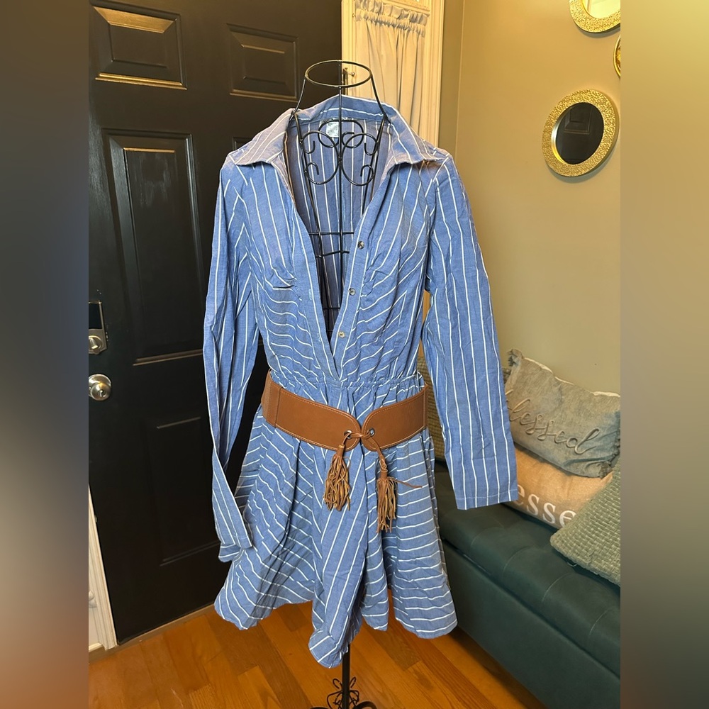 Blue Striped Dress with Belt